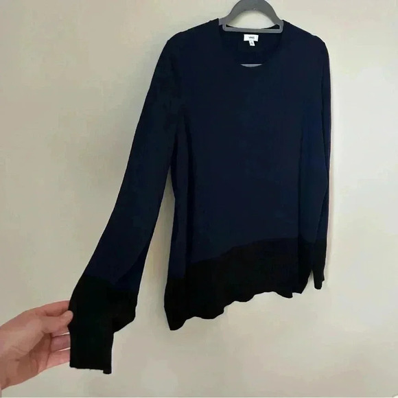 Vince Navy Blue Black Colorblock Long Sleeve Cashmere Blend Sweater Size Large - Picture 3 of 7